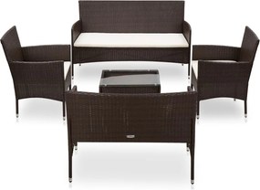 vidaXL Set mobilier de grădină cu perne, 5 piese, maro, poliratan