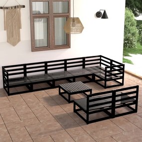 3075623 vidaXL Set mobilier de grădină, 9 piese, negru, lemn masiv de pin