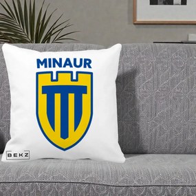 Perna Personalizata Minaur Baia Mare Fotbal, 40x40 cm, Alba Mata, Husa Detasabila, Perna Inclusa, BEKZ®