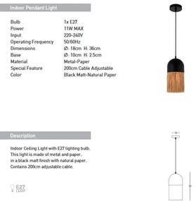 Lustra/pendul design decorativ natural Paper D-18cm