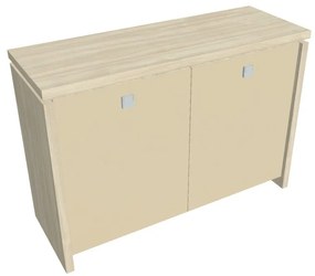 Dulap mic Verno 128 x 46 x 90 cm, uși de sticlă, salcâm / vanilie