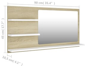 Oglinda de baie, alb stejar Sonoma, 90 x 10,5 x 45 cm, PAL alb si stejar sonoma