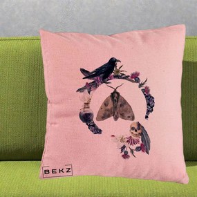 Perna Decorativa Gothic Wreath Corb Moliu Craniu, 40x40 cm, Roz, Husa Detasabila, Perna Inclusa, BEKZ®