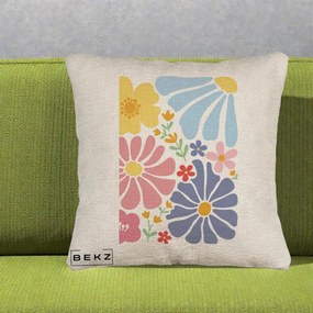 Perna Decorativa Flori Grafice Pastel Multicolor, 40x40 cm, Bej Canapea, Husa Detasabila, Perna Inclusa, BEKZ®