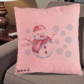 Perna Decorativa Om de Zapada Rosu cu Fulgi, 40x40 cm, Roz, Husa Detasabila, Perna Inclusa, BEKZ®