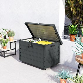 Outsunny Ladă de Grădină de 295L cu Încuietoare, 2 Mânere și 4 Rotile, Mobilier Depozitare din Oțel, 100x62x65 cm, Gri | Aosom Romania