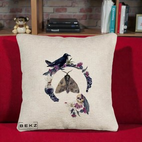 Perna Decorativa Gothic Wreath Corb Moliu Craniu, 40x40 cm, Bej Canapea, Husa Detasabila, Perna Inclusa, BEKZ®