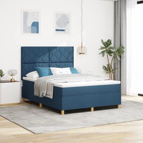 vidaXL Pat Box Spring cu Saltea &amp; LED albastru 140x200 cm țesătură