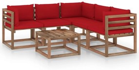 Set mobilier de gradina, perne rosii, 6 piese, lemn pin tratat Rosu, 3x colt + 2x mijloc + masa, 1