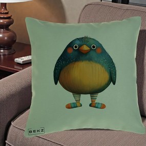 Perna Decorativa Pasare Teal cu Sosete Dunghi, 40x40 cm, Verde, Husa Detasabila, Perna Inclusa, BEKZ®