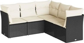 vidaXL Set mobilier de grădină cu perne, 5 piese, negru, poliratan