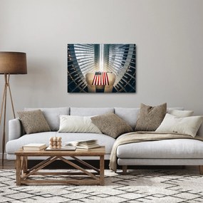 Tablou unei construcții cu steagul SUA (70x50 cm)