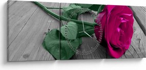 Tablou - Trandafir roz cu tulpina verde (cu ceas) (90x30 cm)