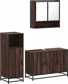 vidaXL Set mobilier de baie, 3 piese, stejar maro, lemn prelucrat