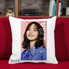 Perna Personalizata K-pop BLACKPINK Lisa cu Semnatura, 40x40 cm, Alba Mata, Husa Detasabila, Perna Inclusa, BEKZ®