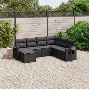3263831 vidaXL Set canapele de grădină cu perne, 7 piese, negru, poliratan