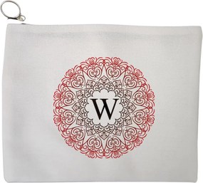 Portfard Cosmetice tip Plic, Cu litera W si Mandala, 23x18 cm, Alb, BEKZ®