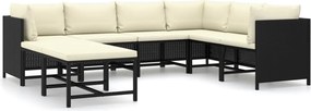 vidaXL Set mobilier de grădină cu perne, 8 piese, negru, poliratan