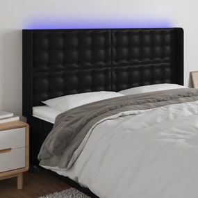 3124138 vidaXL Tăblie de pat cu LED, negru, 147x16x118/128 cm, piele ecologică