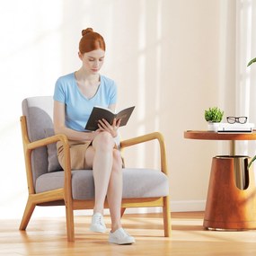 HOMCOM Fotoliu lounge - 3 perne incluse - șezut adânc - brațe - structură din lemn de hevea - aspect de catifea gri | Aosom Romania