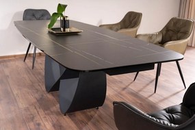 Set masa extensibila Infinity Ceramic negru/negru mat - L160-240 cm + 3 scaune Cherry piele olive + 2 scaune Cherry piele gri