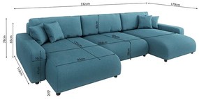 Colțar turcoaz extensibil, cu spațiu de depozitare, cu tapițerie din catifea reiată Sara – Ropez