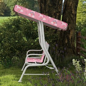 AIYAPLAY Leagăn pentru Copii de Exterior cu 2 Locuri, Acoperiș Reglabil și Centuri de Siguranță, Leagăn Grădină și Interior din Oțel și Material Oxford, Max 60 kg, 112x75x120 cm, Roz | Aosom Romania