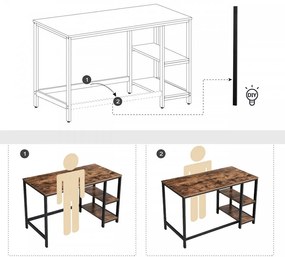 Birou de Studiu cu 2 Rafturi, PAL Melaminat, Maro / Negru, Vasagle, LWD47X