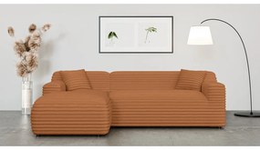 Colțar teracotă cu tapițerie din catifea reiată (cu colț pe partea stângă, cu șezlong) Martin – Ropez