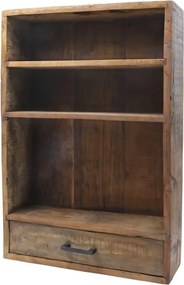Etajeră de perete din lemn reciclat, natur, cu 2 rafturi și sertar, aspect rustic, 73 x 52 x 15 cm, „Grimaud”