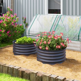 Outsunny Set de 2 containere de plantare galvanizate, Ø60 x 30H cm, ghivece cu fund deschis pentru diferite plante, Gri închis | Aosom Romania