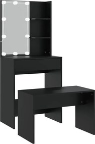 vidaXL Set măsuță de toaletă cu LED, alb, lemn prelucrat