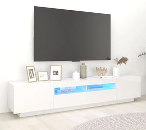 3081912 vidaXL Comodă TV cu lumini LED, alb extralucios, 200x35x40 cm
