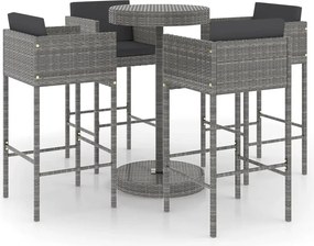 vidaXL Set mobilier bar de grădină cu perne, 5 piese, gri, poliratan
