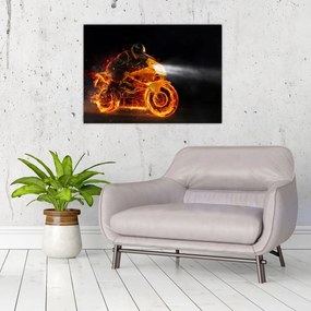 Tablou pe sticlă - Motociclist cu flăcări (70x50 cm)