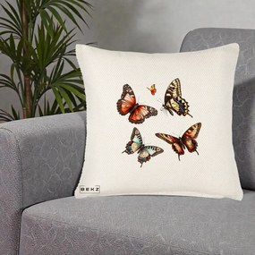 Perna Decorativa Colectie Fluturi Multicolori, 40x40 cm, Crem Reliefat, Husa Detasabila, Perna Inclusa, BEKZ®