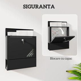 HOMCOM Cutie Poștală de Perete cu Fereastră, Încuietoare și 2 Chei, 30x8,5x32,5 cm, Gri Cărbune | Aosom Romania