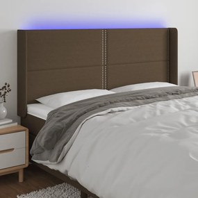 3123925 vidaXL Tăblie de pat cu LED, maro închis, 183x16x118/128 cm, textil