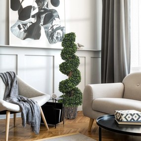 Outsunny Plantă Artificială Decorativă Buxus în Spirală cu Ghiveci Inclus, Ф32x120 cm, Verde | Aosom Romania
