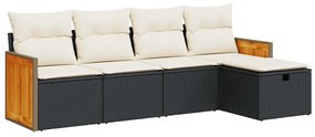 3326011 vidaXL Set mobilier de grădină cu perne, 5 piese, negru, poliratan