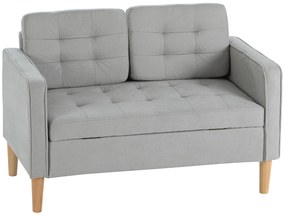HOMCOM Canapea cu Două Locuri cu Spațiu de Depozitare, Butoniera, Perne, Lemn de Cauțiuc, 117x62x78 cm, Gri Deschis | Aosom Romania