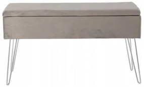 Banca pentru dormitor cu spatiu de depozitare, picioare metal, catifea, gri, 75x30x40 cm