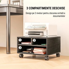 HOMCOM Cabinet pentru Imprimantă cu 2 Rafturi, Birou din Lemn și Cabinet de studiu cu Roți, 47x40x22.5 cm, Negru | Aosom Romania