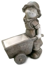 Decoratiune gradina, ceramica, fetita cu roaba in fata, 34x20x47 cm