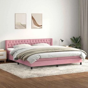 vidaXL Pat box spring cu saltea, roz, 180x220 cm, catifea