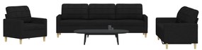 vidaXL Set de canapele, 3 piese, negru, textil