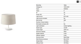 Lampa de masa abajur textil 48cm WINDSOR alb