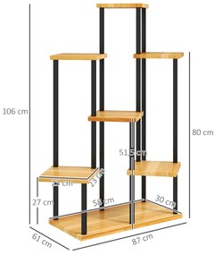 Outsunny Suport pentru plante cu 7 niveluri pentru interior și exterior, stand plante din oțel și lemn, lemn natural | Aosom Romania