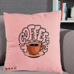 Perna Personalizata COFFEE cu Cana, 40x40 cm, Roz, Husa Detasabila, Perna Inclusa, BEKZ®