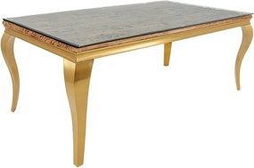 Masa dining, Lemn de Tec, Sticla, Otel Auriu, MODERN BAROCK BARRACUDA 200cm